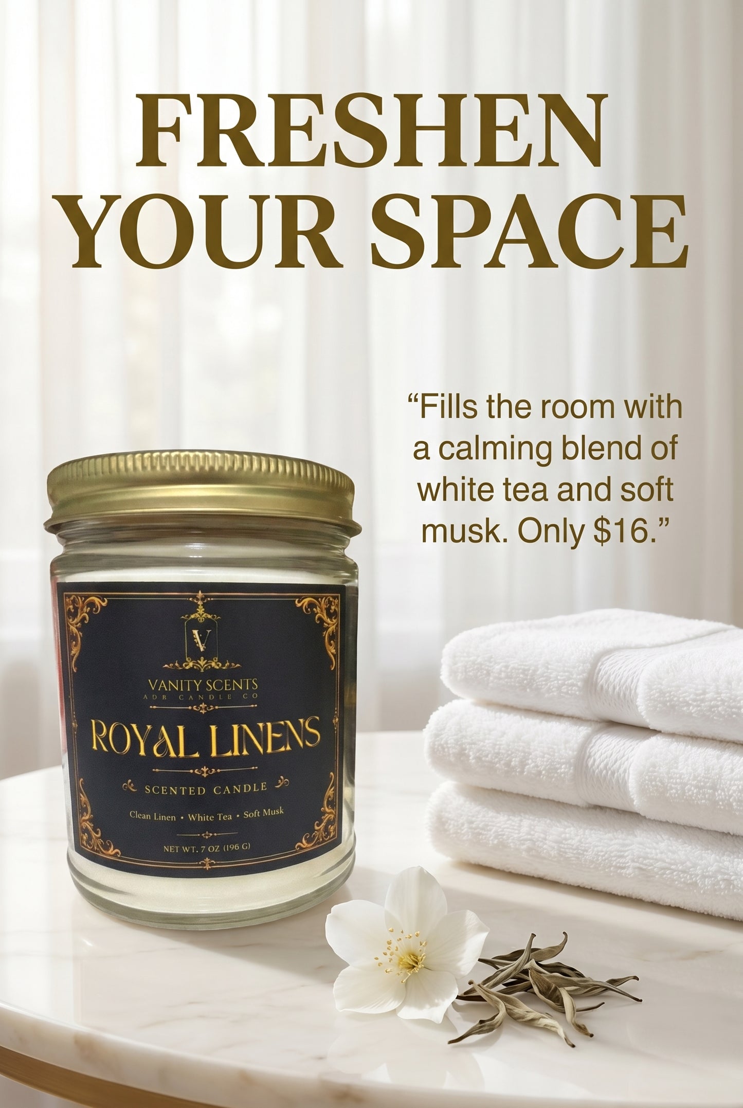 Royal Linens 7 oz Single Wick Candle